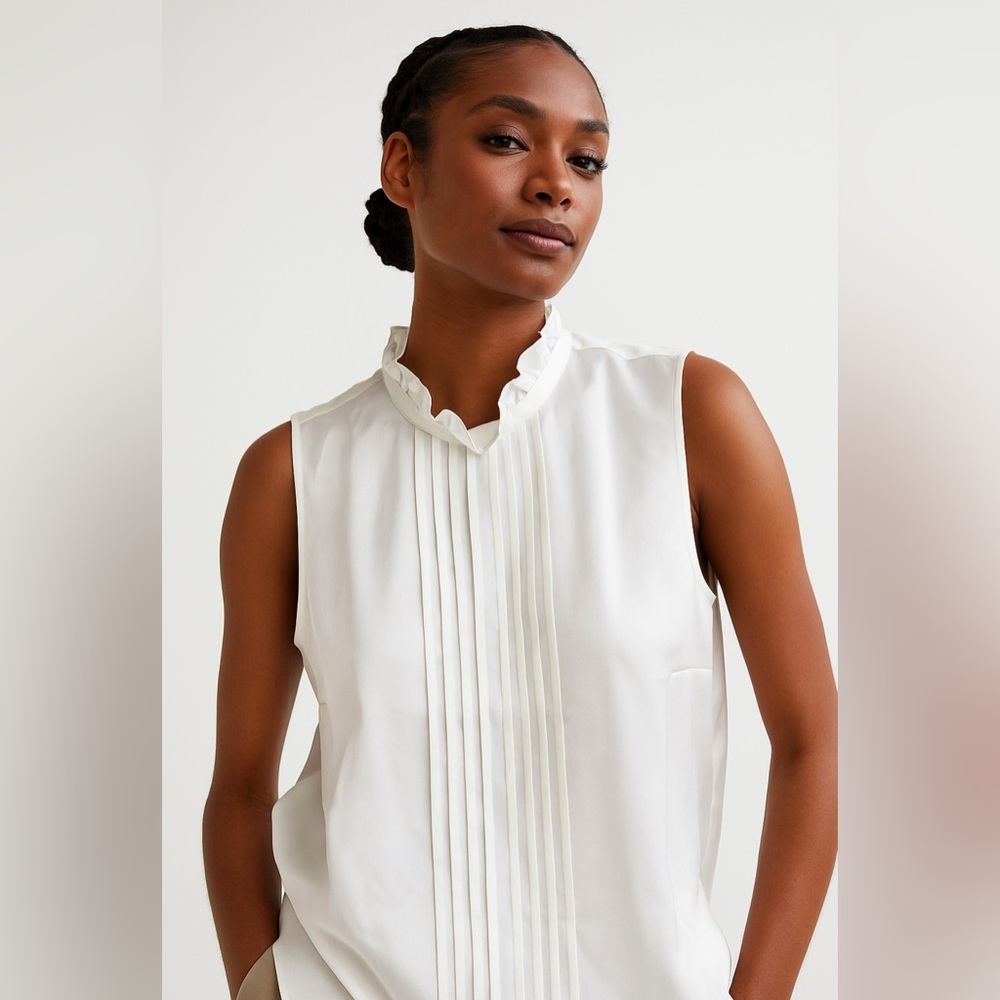 Ann Taylor Ivory Ruffle Collar Blouse